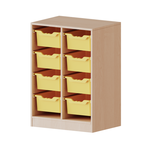 ErgoTray Regal, zweireihig, 2,5 Ordnerhöhen - evo180 Serie B/H/T: 70,3x100x40 cm, mit Möbelstellfüßen, 8 hohe ErgoTray Boxen
