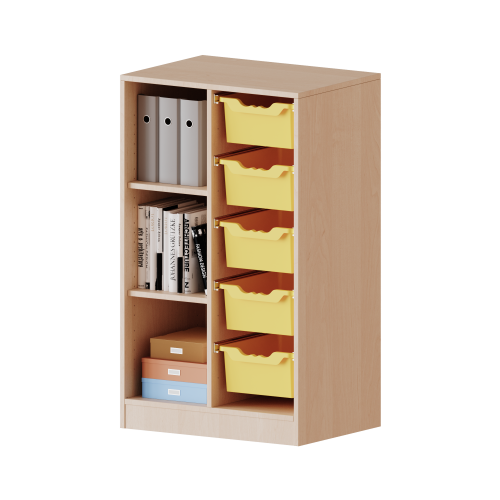 ErgoTray Regal, zweireihig, 3 Ordnerhöhen - evo180 Serie B/H/T: 70,3x118x40 cm, fahrbar, links 3 Fächer, rechts 5 hohe ErgoTray Boxen