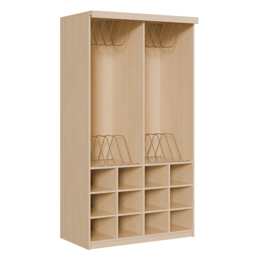 Liegepolsterregal 227 cm hoch, oben Polster, unten Bettzeugfächer B/H/T: 123x227x72 cm, für bis zu 12 Matratzen, 12 Bettwäschefächer, Regal in Korpusbauweise