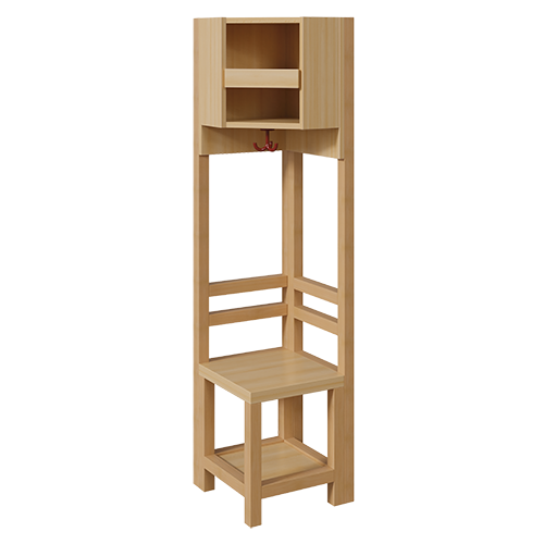 Garderoben-Innenecke, für doppelte Ablage B/H/T: 39x158x39 cm, Sitzhöhe: 34 cm, offene Stützenrahmen über Eck in Buche-massiv, Schuhablage