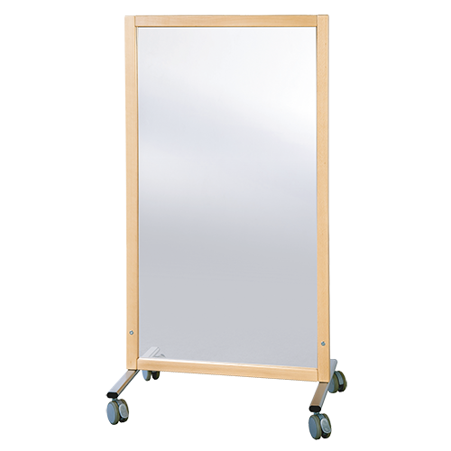 Trennwand fahrbar, mit Melamin-Fläche B/H/T: 74x137x50 cm, Stahlgestell mit RAL-Farbe 9006 (weißaluminium)