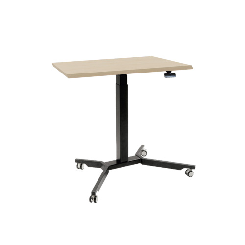 Sitz- / Stehtisch mit Vollkernplatte B/H/T: 70x70-111x70 cm, fahrbarer und höhenverstellbarer Quadrattisch