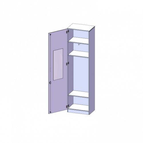 Garderobenschrank mit Spiegel und Garderobenstange, 6 Ordnerhöhen - Serie evo180 B/H/T: 60x226x40 cm, 1 Tür, abschließbar, Tür öffnet links, mit Sockel (81 mm)