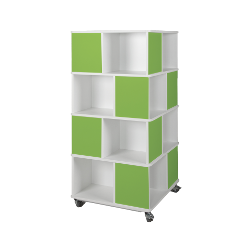 Bücherturm mit offenen Fächern, einfarbig und fahrbar B/H/T: 75x159x75 cm mit 4 Ebenen und 16 Fächern, Dekor nach Wahl