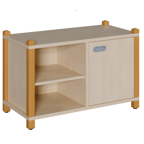 Stollen-Schrank mit einseitiger Tür und 2 offenen Fächern B/H/T: 106x60x40 cm, Tür rechts, Regal links, 2 Einlegeböden