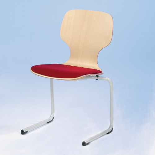 Freischwinger Kufenstuhl mit Sitzpolster und  Rundrohrgestell Sitzhöhe. 46 cm, Sitzschale Multiplex Buche mit Sitzpolster und Rundrohrgestell