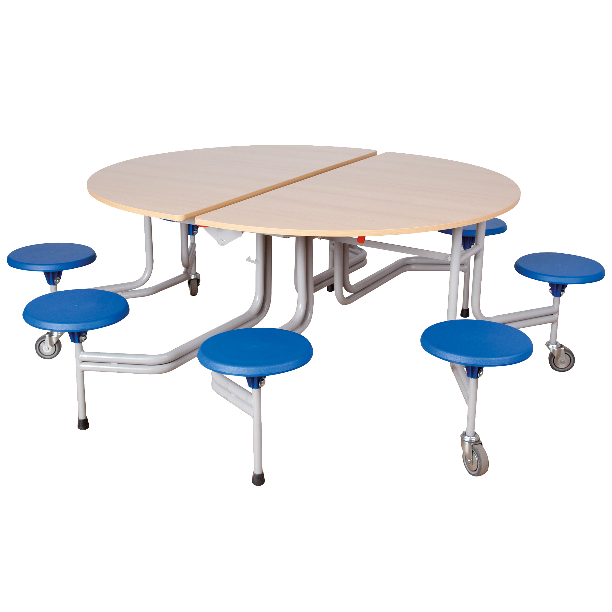 Spaceflex 2.0 Klapptisch mit integrierten Stühlen, rund, Vollkernplatte "PowerSurf" B/H/T: 153x69x136 cm, 8 Sitze Farbe Multicolor, Tischplattenfarbe wählbar, Sitzhöhe 38 cm