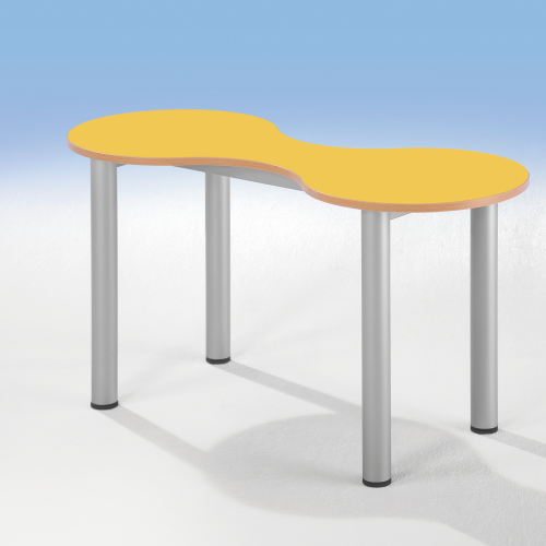 Kleeblatt Zweiertisch Schultisch mit Melaminplatte, fahrbar Fahrbar, B/T 118 x 49 cm, Höhe 58, Dekor Buche, Melaminplatte