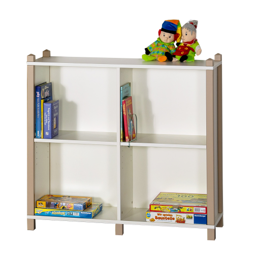 Stollen-Bibliotheksregal mit Mittelwand B/H/T: 106x94x34 cm, 4 Fächer durch 2 Einlegeböden