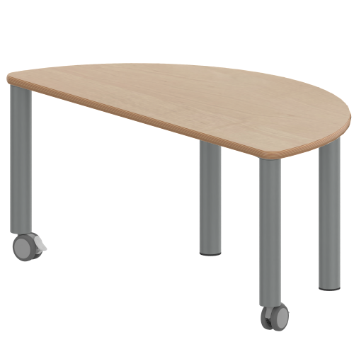 Tisch ZALOTTI mit Schichtstoff-Belag Halbrundtisch, B/H/T: 120x41x60 cm, Stahlrohrbeine Ø 60 mm, Fußvariante: fahrbar, Tischbeine mit RAL-Farbe 9006 (weißaluminium)