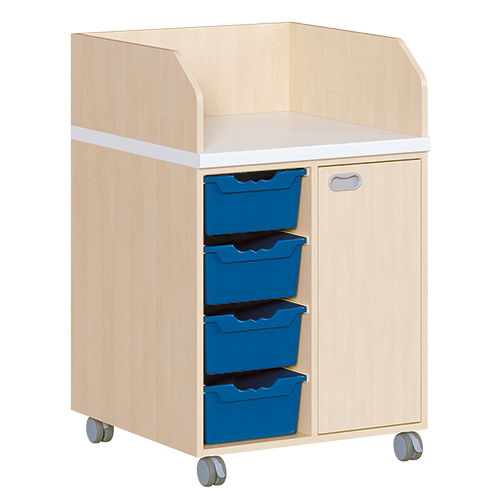 Wickelkommode, zweireihig, fahrbar B/H/T: 70,5x111,5x91,5 cm, Tür rechts, 4 Boxen links