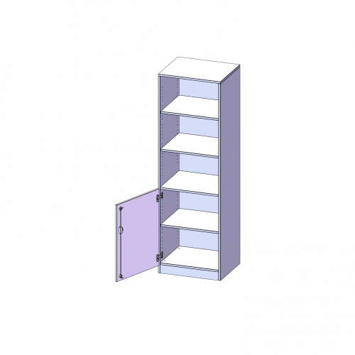 Schrank, 5 Ordnerhöhen, Tür unten (2 OH), oben 3 offene Fächer - Serie evo180 B/H/T: 60x190x60 cm, 1 Tür, abschließbar, Tür öffnet nach links, mit Sockel (81 mm)