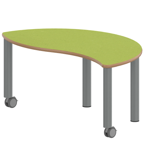 Tisch ZALOTTI mit Linoleum-Belag Halbrund-Wellentisch, B/H/T: 120x25x60 cm, Stahlrohrbeine Ø 60 mm, Fußvariante: fahrbar, Tischbeine mit RAL-Farbe 9006 (weißaluminium)