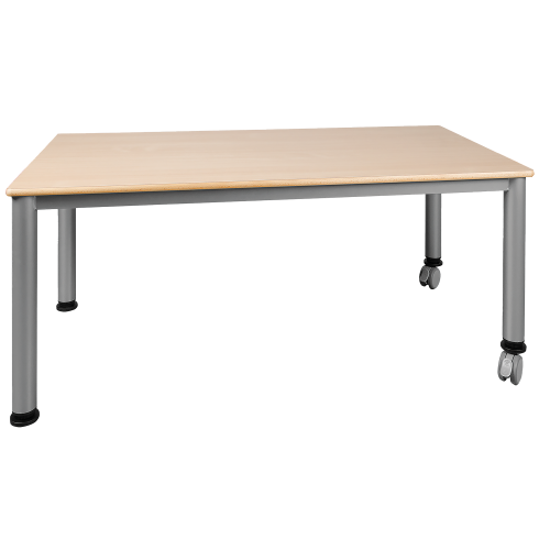 Fahrbarer rechteckiger Tisch, Platte mit Schichtstoff B/T: 120 x 60 cm, wählbare Tischhöhe, Stahlrohr-Füße Ø 60