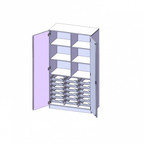 ErgoTray Schrank, dreireihig, 5 Ordnerhöhen - evo180 Serie B/H/T: 104,5x190x50 cm, zweitürig, mit Sockel (81 mm), mit Mittelwand, mit 18 flachen ErgoTray Boxen
