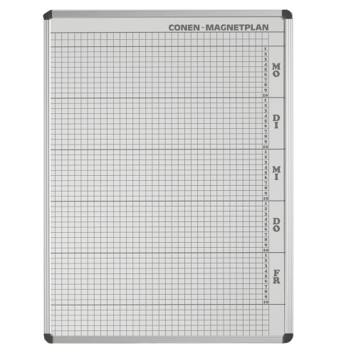 Plantafel mit Personalplan und Stundenraster aus beschreibbarer Premium Stahlemaille, weiß B/H: 57x103 cm, 10 Stunden, 23 Mitarbeiter