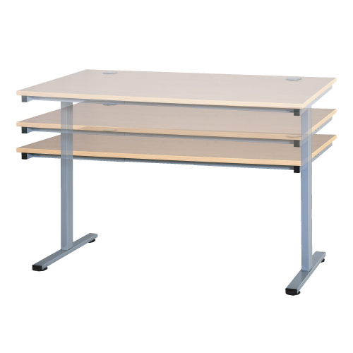 Elektrisch höhenverstellbarer Schreibtisch B/T: 120x80 cm, Höhenverstellung von 65,5-130,5 cm mit Handschalter, Bodenplatten mit RAL-Farbe 9006 (weißaluminium)