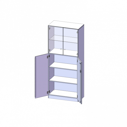 Schrank, 5 Ordnerhöhen, unten Türen (3 OH), oben Vitrinentüren (2 OH) - Serie evo180 B/H/T: 80x190x40 cm, 2 geschlossene und 2 Glastüren, abschließbar, mit Sockel (81 mm)