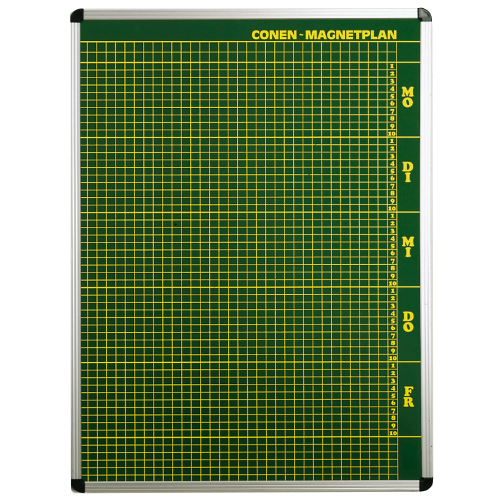 Plantafel mit Personalplan und Stundenraster aus beschreibbarer Premium Stahlemaille, grün B/H: 97x103 cm, 10 Stunden, 43 Mitarbeiter