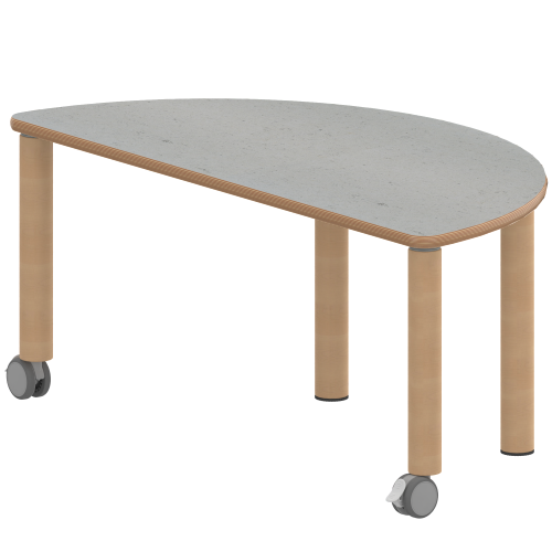 Tisch ZALOTTI mit Linoleum-Belag Halbrundtisch, B/H/T: 120x46x60 cm, Massivholzbeine Ø 60 mm, Fußvariante: fahrbar