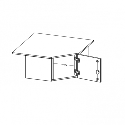 Innenecke Aufsatzschrank, 1 Ordnerhöhe - Serie evo180 B/H/T: 90x36x90 cm, Für 60 cm tiefe Schrankwände, Tür öffnet nach rechts