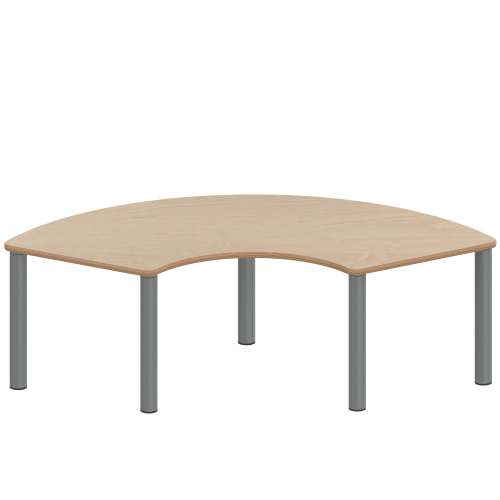 Tisch ZALOTTI mit Schichtstoff-Belag Drittelkreistisch, B/H/T: 173x41x80 cm, Stahlrohrbeine Ø 60 mm, Fußvariante: Stellfuß, Tischbeine mit RAL-Farbe 9006 (weißaluminium)