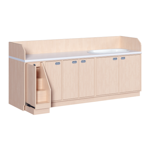 Wickelkommode, vierreihig zuzüglich Badewanne B/H/T: 249x113x71,5 cm, Ausziehbarer Aufstieg links, Türen und Badewanne rechts