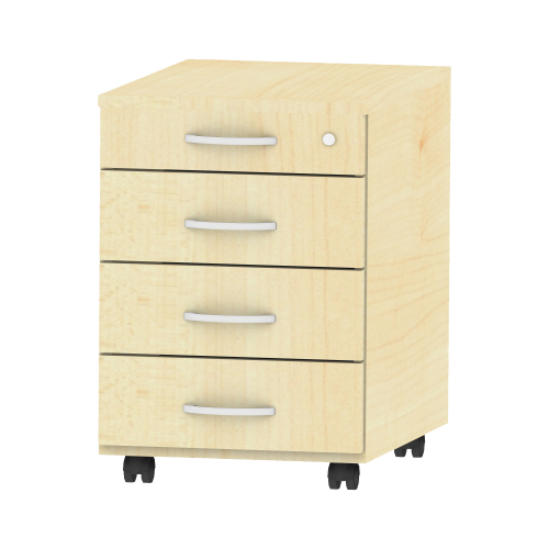 Rollcontainer fahrbar mit Zentralverriegelung B/H/T: 43x52,2x61,5 cm, Unterstell-Container mit 4 Schubladen auf Rollschubführung mit Wechselsperre