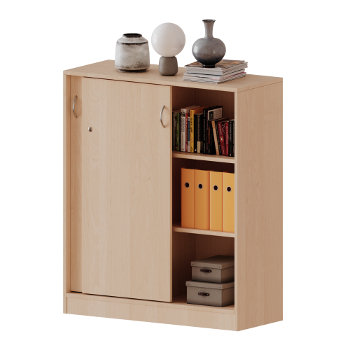 Schiebetürenschrank, 3 Ordnerhöhen - Serie evo180 B/H/T: 100x118x60 cm, abschließbar, mit Mittelwand, mit Sockel (81 mm)