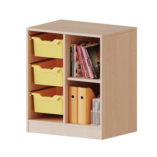 ErgoTray Regal, zweireihig, 2 Ordnerhöhen - evo180 Serie B/H/T: 70,3x82x40 cm, mit Sockel (81 mm), rechts 2 Fächer, links 3 hohe ErgoTray Boxen