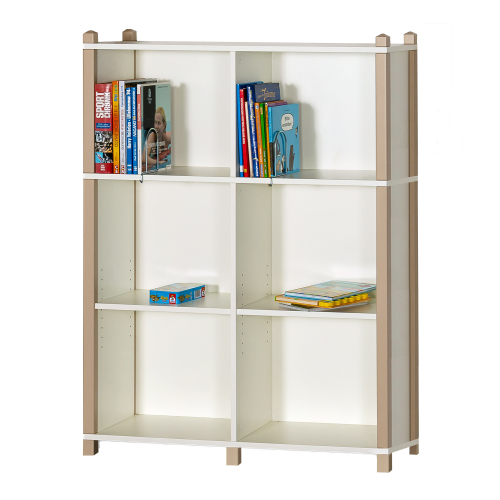 Stollen-Bibliotheksregal mit Mittelwand B/H/T: 106x137x34 cm, 6 Fächer durch 2 Einlegeböden und einen Zwischenboden