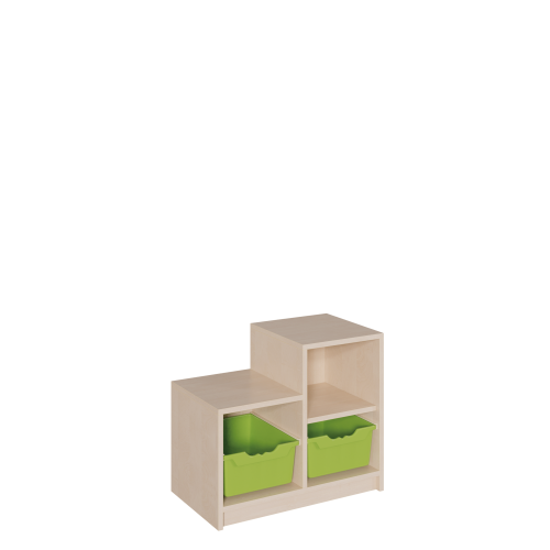 Korpus-Regal "SideStep", Regale und Boxen B/H/T: 70,5x40/60x40 cm, in stufenartiger Kontur, mit 2 Boxen und Regalfächern, hohe Seite rechts