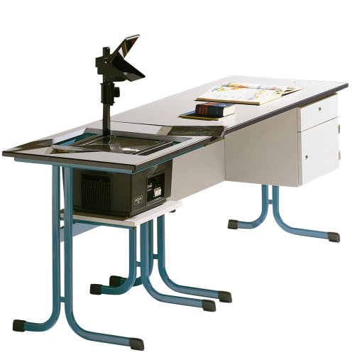 Lehrertisch mit PU Kante, Unterbau mit Schub B/H: 130x65 cm, ohne Schloss, mit Ablage