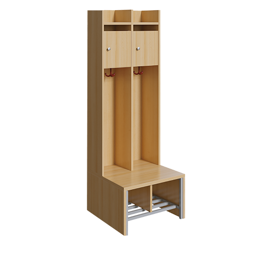 Spindgarderobe, kleine Tür B/H/T: 56x160x55 cm, 2 Plätze, Türen rechts, Bank, Schuhrost, 3fach-Haken