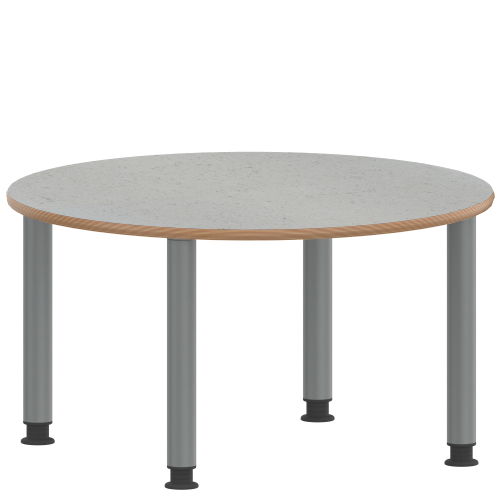 Tisch ZALOTTI mit Linoleum-Belag Rundtisch, Durchmesser/H: 100x41 cm, Stahlrohrbeine Ø 60 mm, Fußvariante: höhenverstellbar (41/55 cm), Tischbeine mit RAL-Farbe 9006 (weißaluminium)