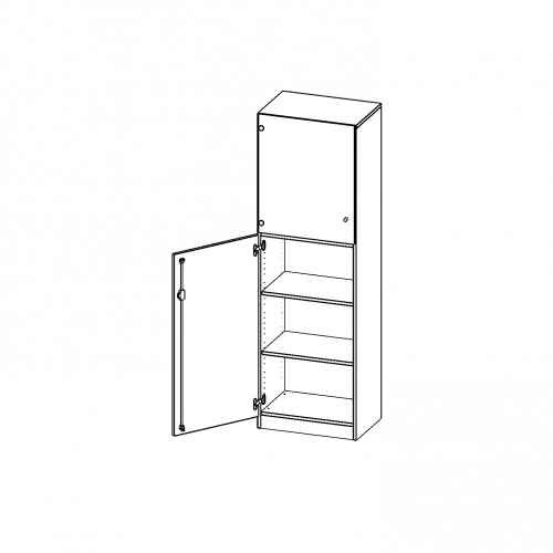 Schrank 5 Ordnerhöhen, unten Tür (3 OH), oben Vitrinentür (2 OH) - Serie evo180 B/H/T: 60x190x60 cm, 1 geschlossene und 1 Glastür, abschließbar, Türen öffnen nach links, mit Sockel (81 mm)