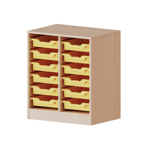 ErgoTray Regal, zweireihig, 2 Ordnerhöhen - evo180 Serie B/H/T: 70,3x82x40 cm, mit Sockel (81 mm), 12 flache ErgoTray Boxen