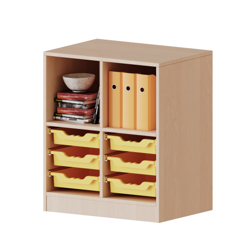 ErgoTray Regal, zweireihig, 2 Ordnerhöhen - evo180 Serie B/H/T: 70,3x82x40 cm, fahrbar, oben 2 Fächer, unten 6 flache ErgoTray Boxen