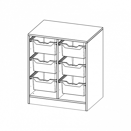 ErgoTray Regal, zweireihig, 2 Ordnerhöhen - evo180 Serie B/H/T: 70,3x82x50 cm, mit Sockel (81 mm), 6 hohe ErgoTray Boxen
