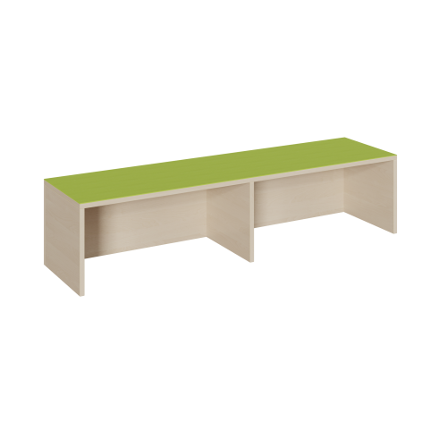 Rechteck-Podest mit offener Längsseite, Linoleum-Deckplatte B/H/T: 150x35x40 cm, mit Mittelwand für 2 Rollkästen