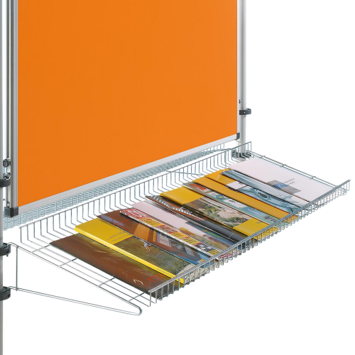 höhenverstellbare Prospektablage zum Einhängen, verchromt, für Tafelbreite 100 cm